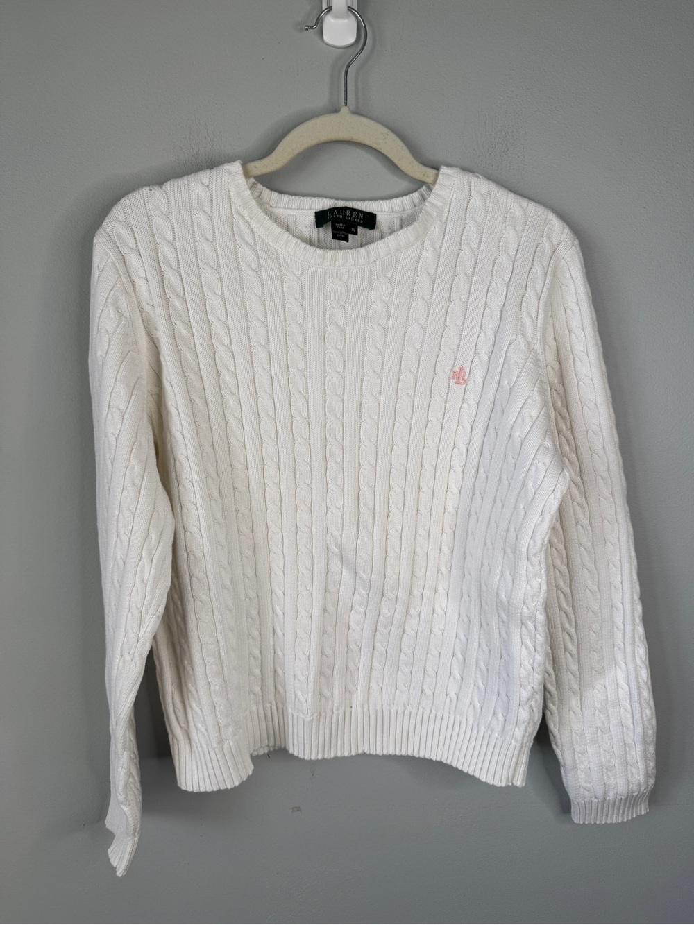 Lauren Ralph Lauren Cream Cable-Knit Crewneck Sweater